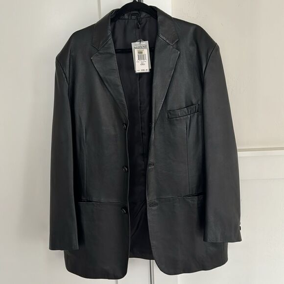 Alfani Men’s Black Genuine Leather Jacket Blazer Sleek Dress Coat Sz 42 REG NWT - Picture 2 of 14